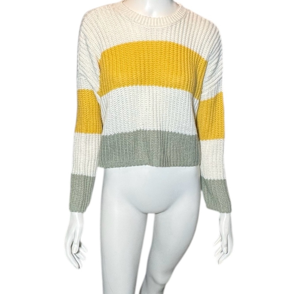 Anthro Moon & Madison Crop Color Block Knit Long Sleeve Oversized Sweater XS